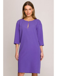 S394 Relaxed fit dress with keyhole neckline - purple