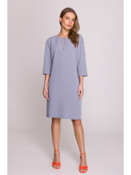 S394 Relaxed fit dress with keyhole neckline - dove grey