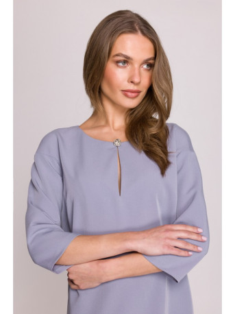 S394 Relaxed fit dress with keyhole neckline - dove grey