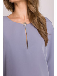 S394 Relaxed fit dress with keyhole neckline - dove grey
