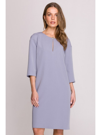 S394 Relaxed fit dress with keyhole neckline - dove grey