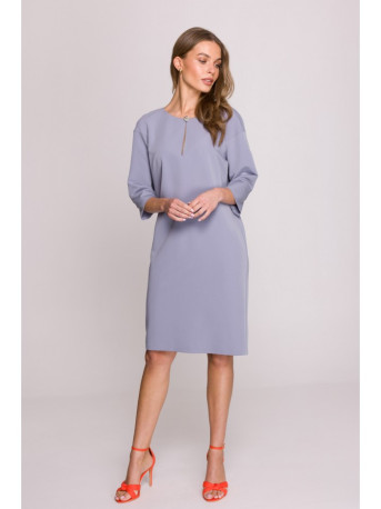 S394 Relaxed fit dress with keyhole neckline - dove grey