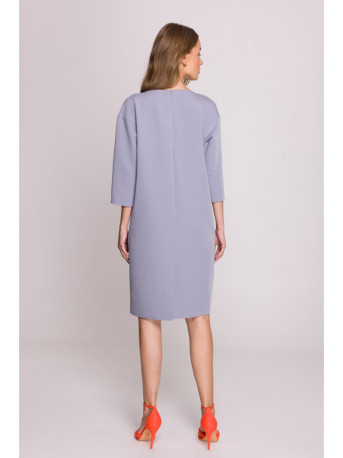 S394 Relaxed fit dress with keyhole neckline - dove grey