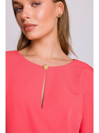 S394 Relaxed fit dress with keyhole neckline - coral