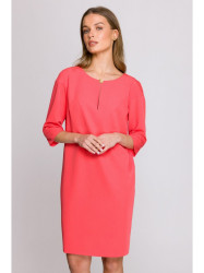 S394 Relaxed fit dress with keyhole neckline - coral