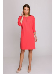 S394 Relaxed fit dress with keyhole neckline - coral