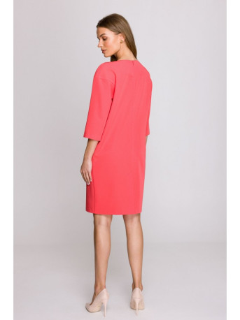 S394 Relaxed fit dress with keyhole neckline - coral