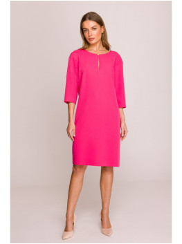 S394 Relaxed fit dress with keyhole neckline - pink