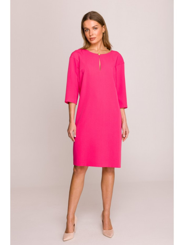 S394 Relaxed fit dress with keyhole neckline - pink