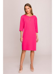 S394 Relaxed fit dress with keyhole neckline - pink