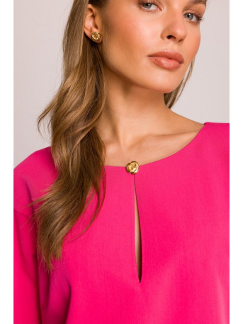 S394 Relaxed fit dress with keyhole neckline - pink