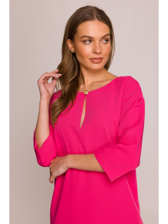 S394 Relaxed fit dress with keyhole neckline - pink
