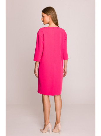 S394 Relaxed fit dress with keyhole neckline - pink