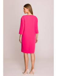 S394 Relaxed fit dress with keyhole neckline - pink