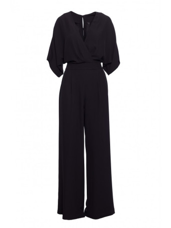 S395 Wide leg jumpsuit with wrap neckline - black