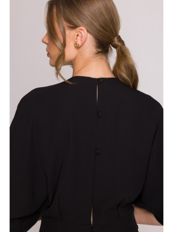 S395 Wide leg jumpsuit with wrap neckline - black