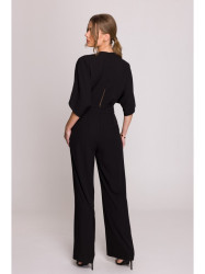 S395 Wide leg jumpsuit with wrap neckline - black