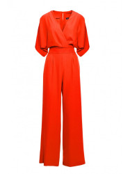 S395 Wide leg jumpsuit with wrap neckline - coral