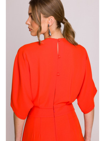 S395 Wide leg jumpsuit with wrap neckline - coral