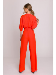 S395 Wide leg jumpsuit with wrap neckline - coral
