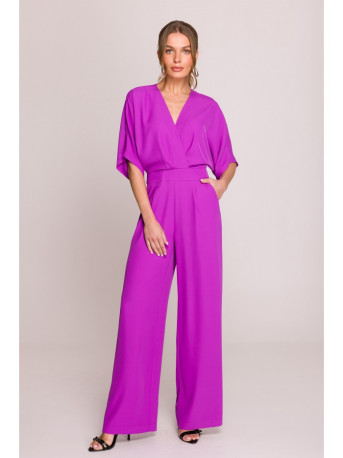 S395 Wide leg jumpsuit with wrap neckline - lavender