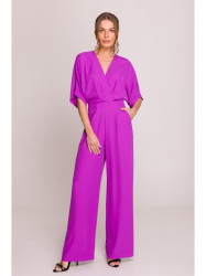 S395 Wide leg jumpsuit with wrap neckline - lavender