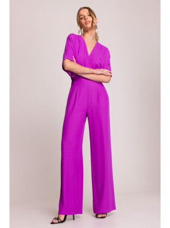 S395 Wide leg jumpsuit with wrap neckline - lavender