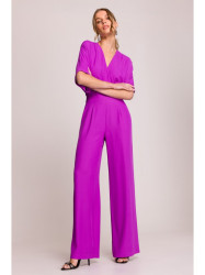 S395 Wide leg jumpsuit with wrap neckline - lavender