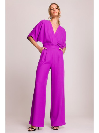 S395 Wide leg jumpsuit with wrap neckline - lavender