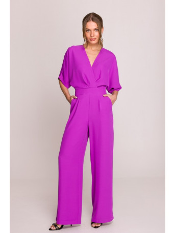 S395 Wide leg jumpsuit with wrap neckline - lavender