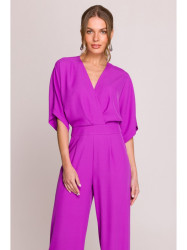 S395 Wide leg jumpsuit with wrap neckline - lavender
