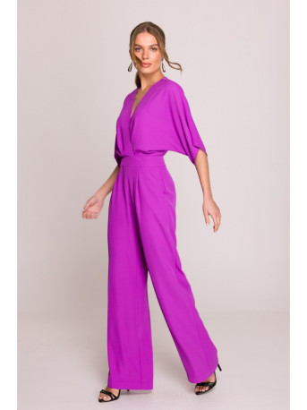 S395 Wide leg jumpsuit with wrap neckline - lavender
