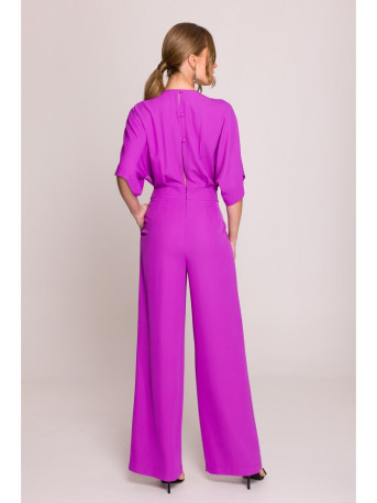 S395 Wide leg jumpsuit with wrap neckline - lavender