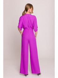 S395 Wide leg jumpsuit with wrap neckline - lavender