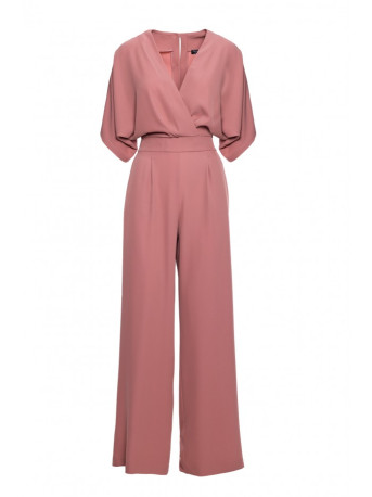 S395 Wide leg jumpsuit with wrap neckline - rose