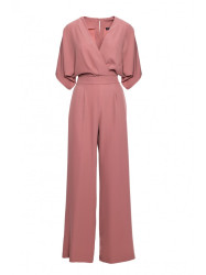 S395 Wide leg jumpsuit with wrap neckline - rose