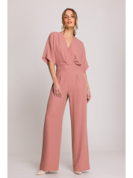 S395 Wide leg jumpsuit with wrap neckline - rose