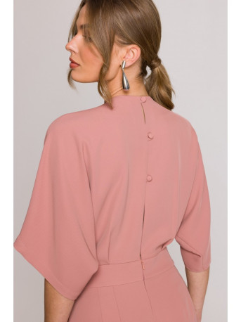 S395 Wide leg jumpsuit with wrap neckline - rose