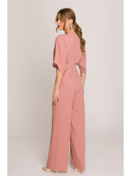 S395 Wide leg jumpsuit with wrap neckline - rose