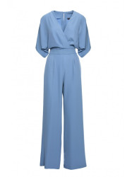 S395 Wide leg jumpsuit with wrap neckline - sky blue