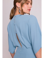 S395 Wide leg jumpsuit with wrap neckline - sky blue