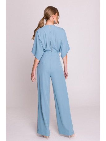 S395 Wide leg jumpsuit with wrap neckline - sky blue