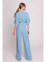 S395 Wide leg jumpsuit with wrap neckline - sky blue