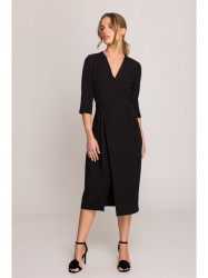 S396 Mid-length dress with wrap detail - black