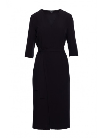 S396 Mid-length dress with wrap detail - black
