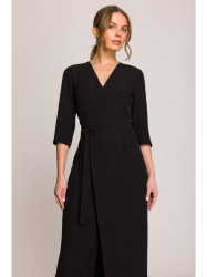 S396 Mid-length dress with wrap detail - black