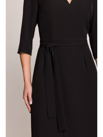 S396 Mid-length dress with wrap detail - black