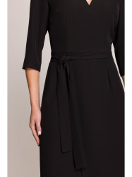 S396 Mid-length dress with wrap detail - black