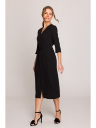 S396 Mid-length dress with wrap detail - black