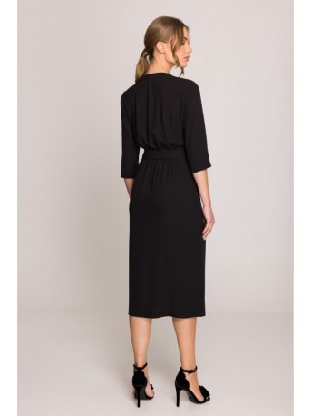 S396 Mid-length dress with wrap detail - black